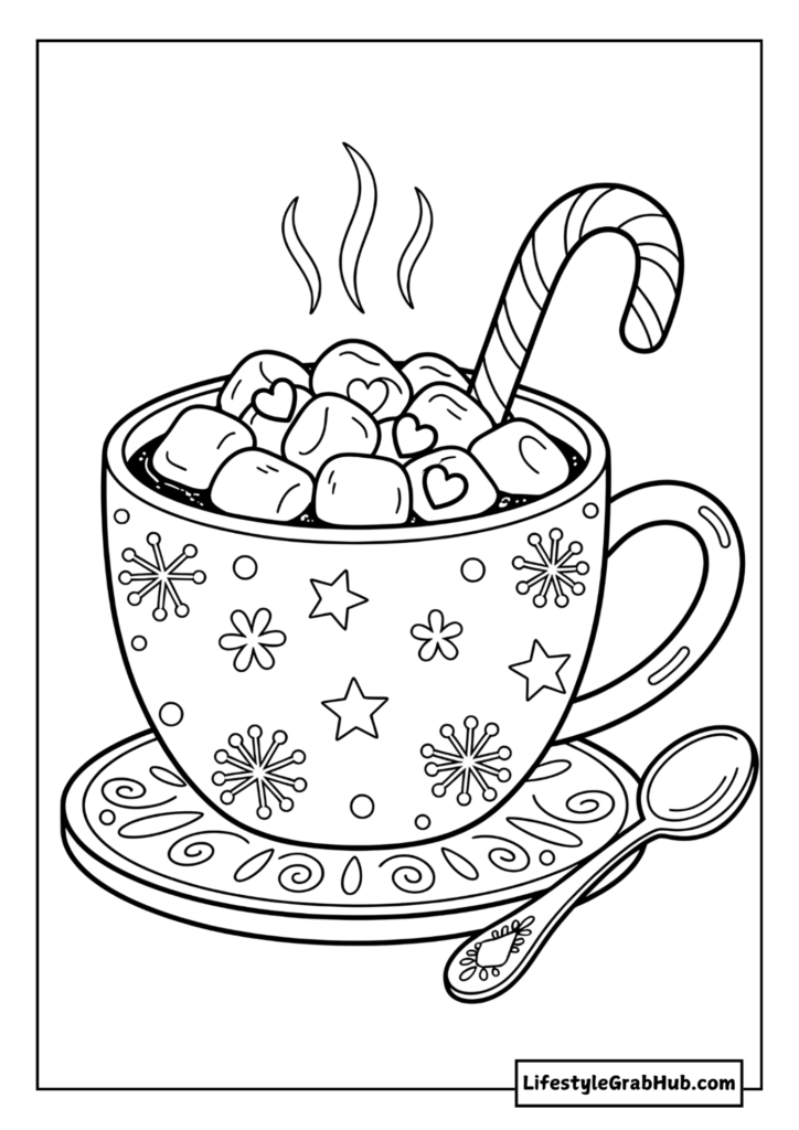 HOT COCOA COLORING PAGE. CHRISTMAS COLORING SHEETS