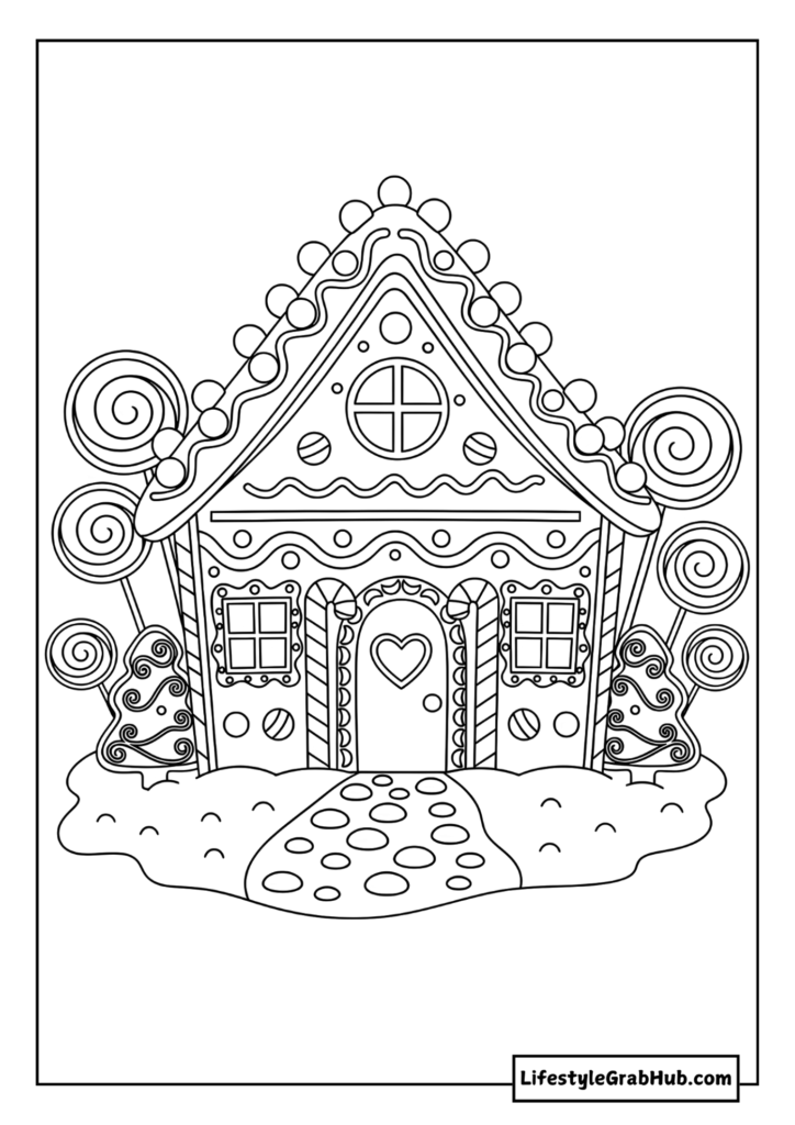 GINGERBREAD HOUSE COLORING PAGE. CHRISTMAS COLORING SHEETS