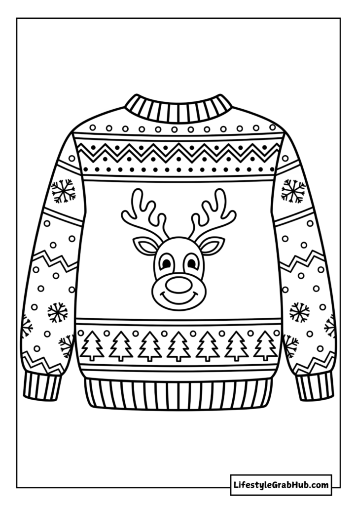 CHRISTMAS SWEATER COLORING SHEET. FREE PRINTABLE CHRISTMAS COLORING PAGES FOR ADULTS