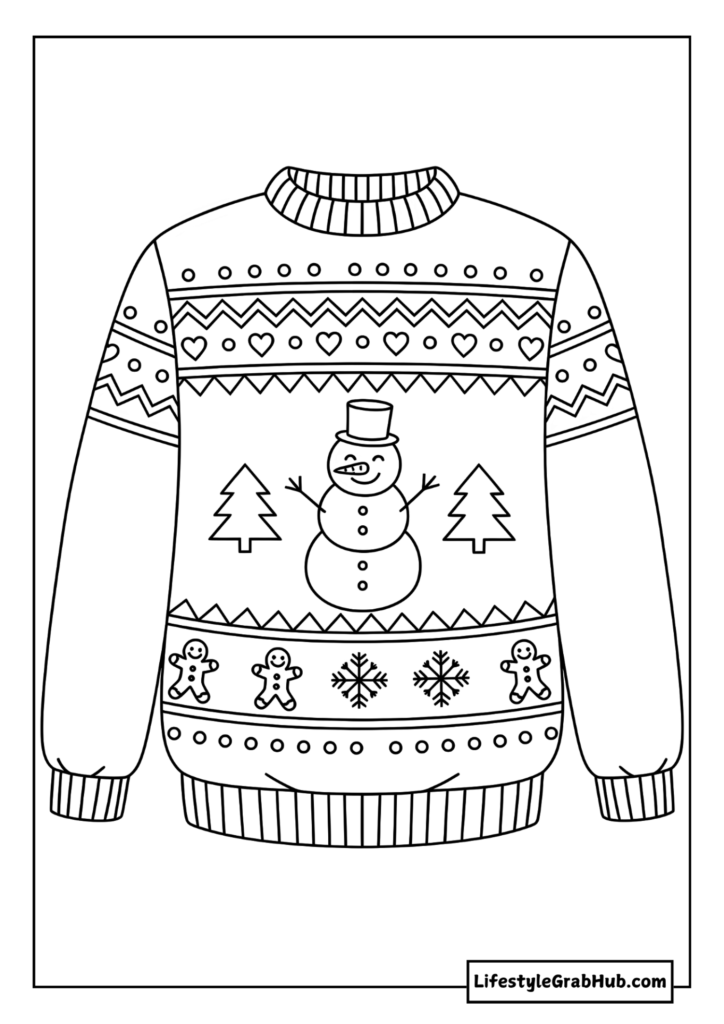 CHRISTMAS SWEATER COLORING PAGE. FREE PRINTABLE CHRISTMAS COLORING PAGES FOR ADULTS