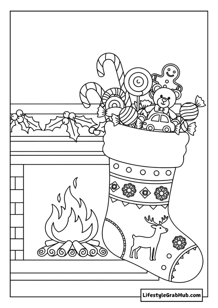 CHRISTMAS STOCKING COLORING PAGE. CHRISTMAS COLORING PAGES FOR ADULTS