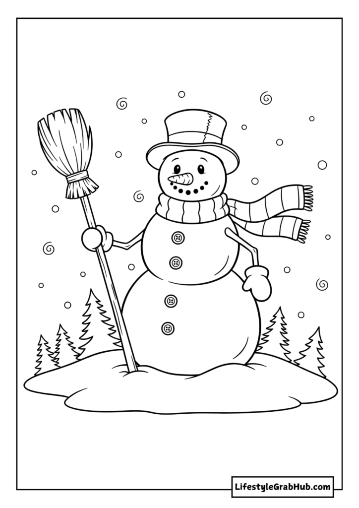 SNOWMAN COLORING PAGE. FREE PRINTABLE CHRISTMAS COLORING PAGES