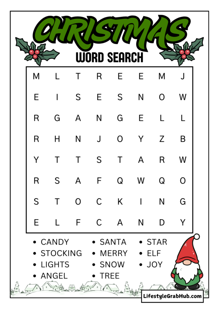 EASY CHRISTMAS WORD SEARCH FOR KIDS