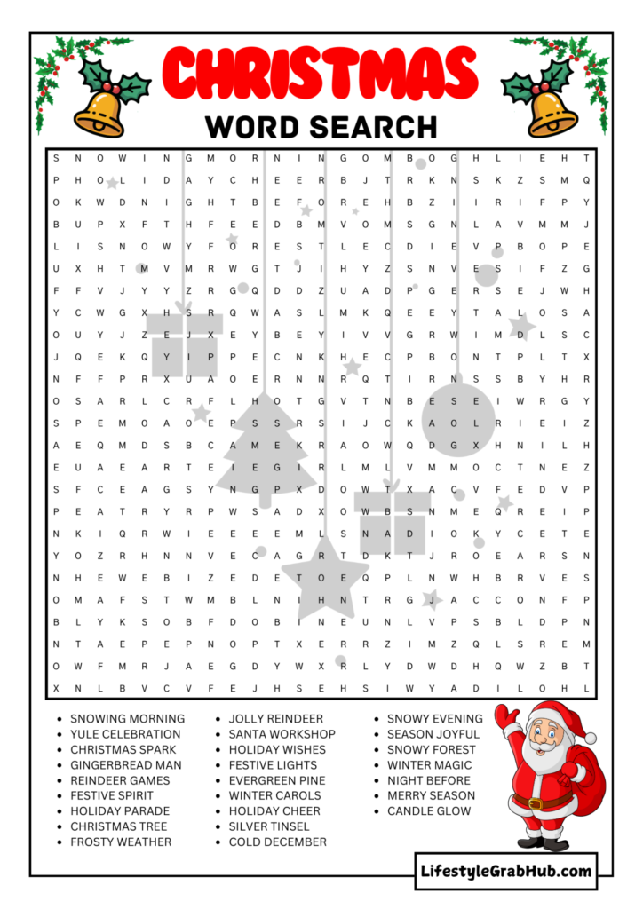 HARD CHRISTMAS WORD SEARCH PRINTABLE