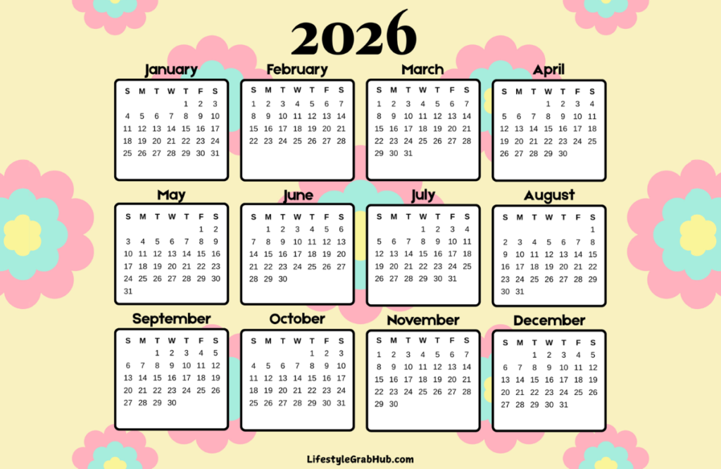 2026 CALENDAR PRINTABLE FLORAL LANDSCAPE