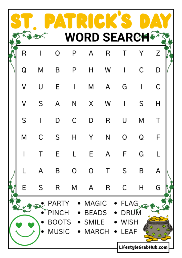 Basic St Patrick's Day Word Search
