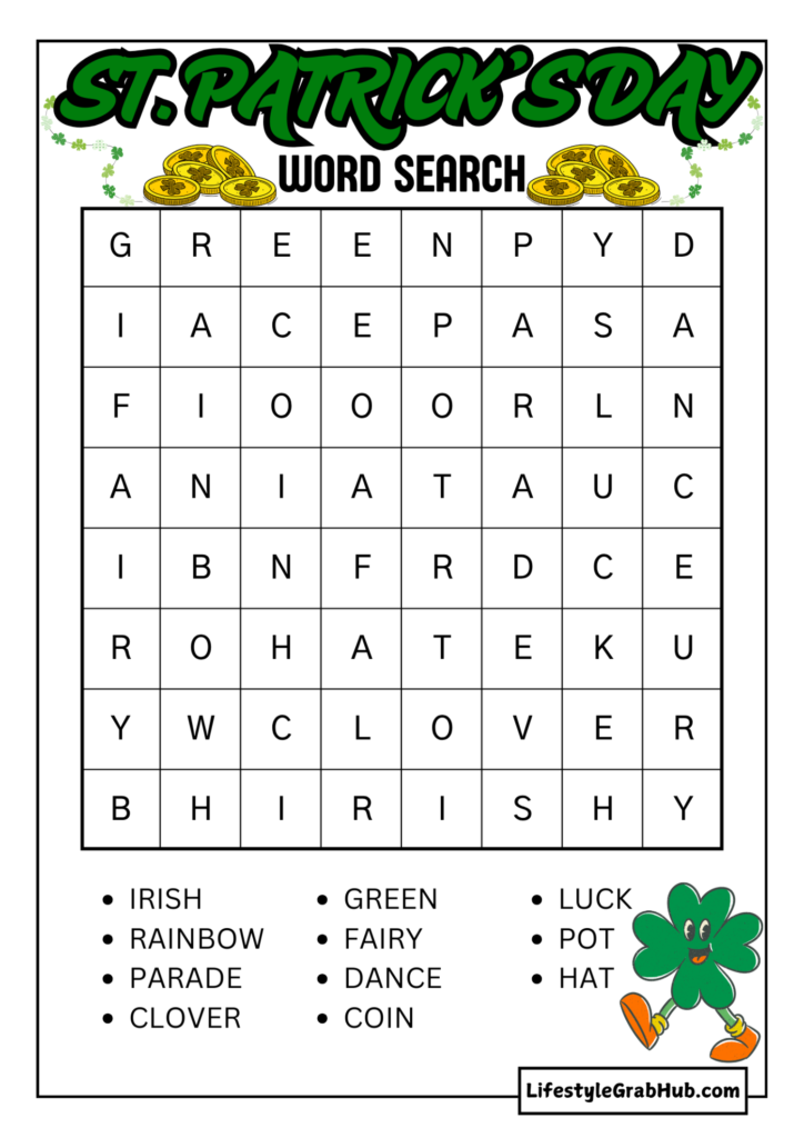 Free Printable St Patrick's Day Word Search