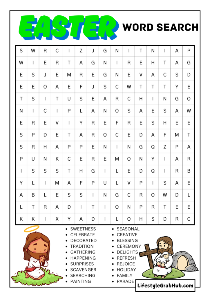 MEDIUM EASTER WORD SEARCH FOR KIDS